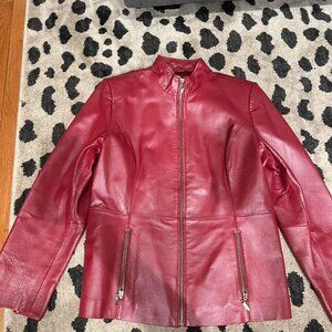 Red Leather Jacket With Silver
